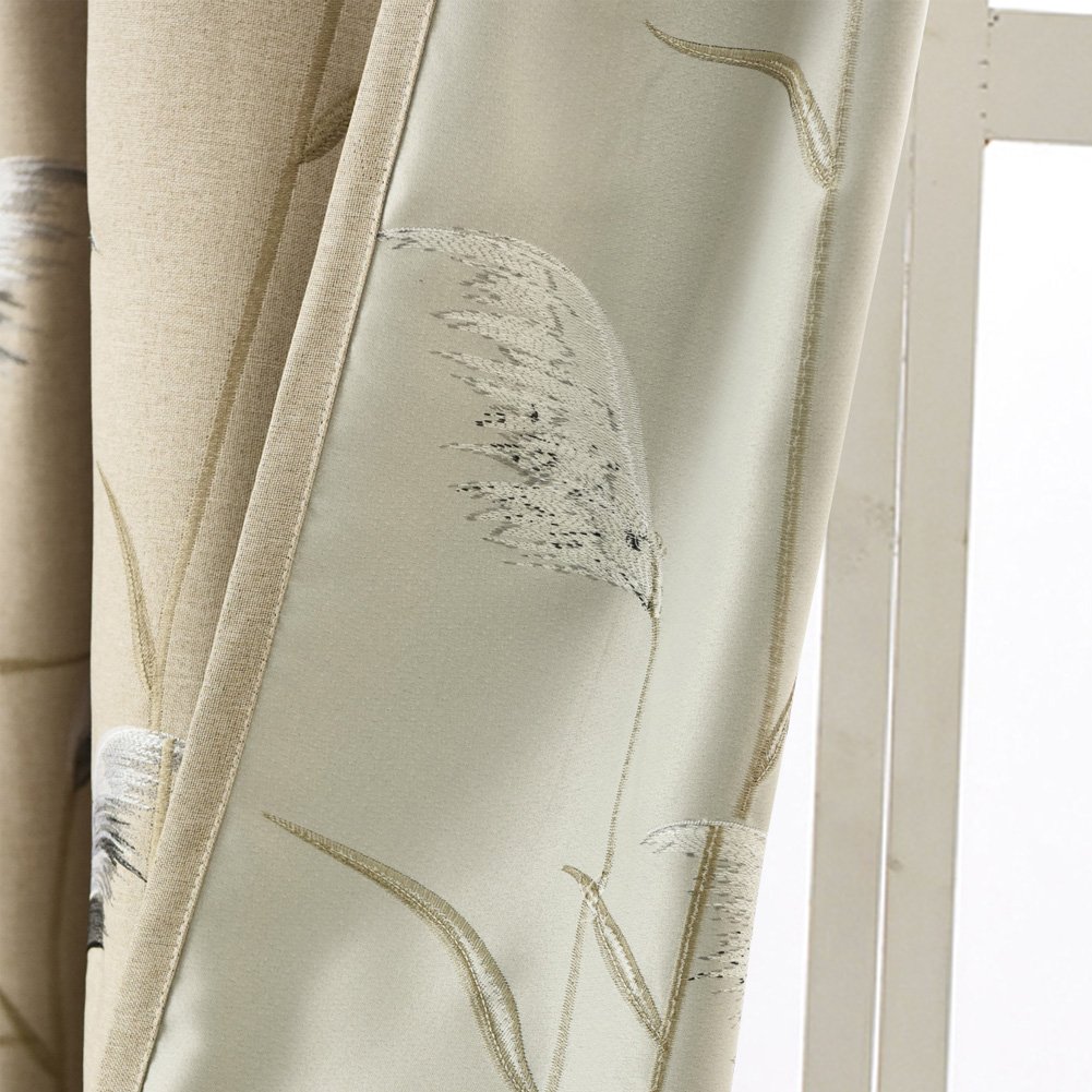 Farmhouse Style Floral Embroidery Linen Textured Blackout Curtains for Living Room Bedroom Luxury Silver Grommet Window Drape