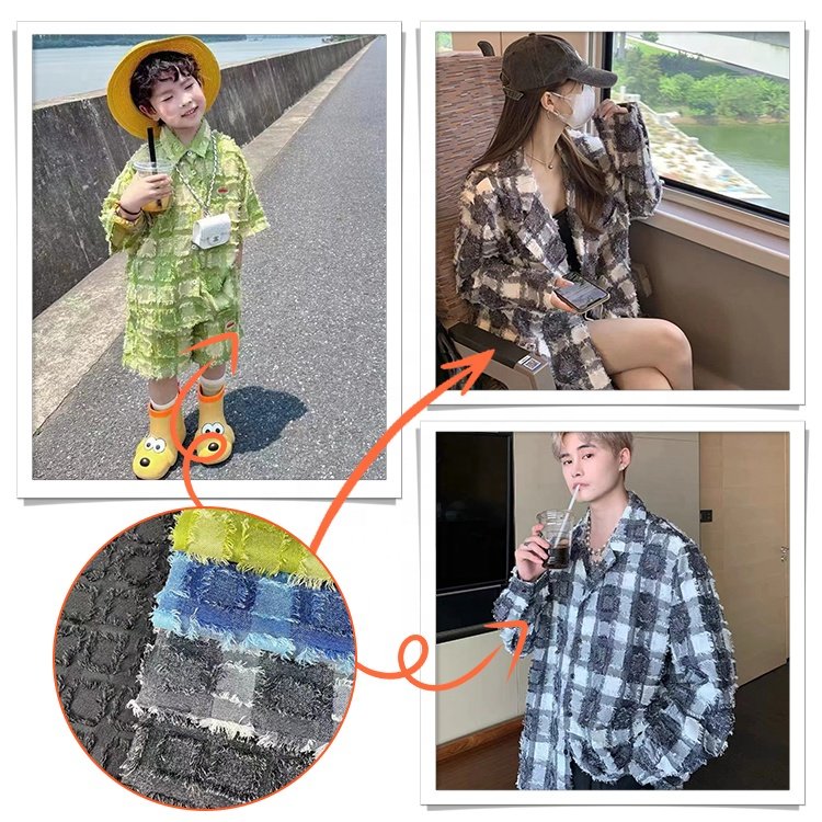 Factory Outlet Fashionable Premium Quality Soft Comfortable Plaid 100% Jacquard Polyester Fabric with Fringe for Shirts Dresses