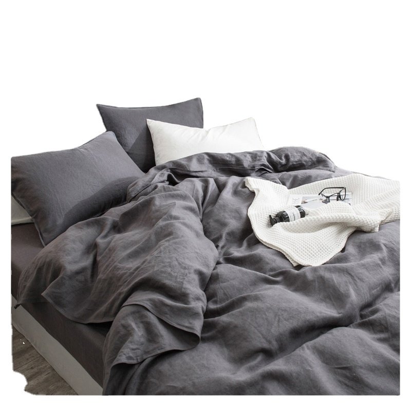 wholesale 100 pure Washed linen bedding set king size 14S linen bed sheet and duvet