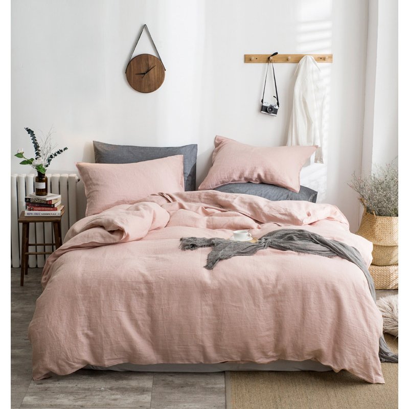 wholesale 100 pure Washed linen bedding set king size 14S linen bed sheet and duvet