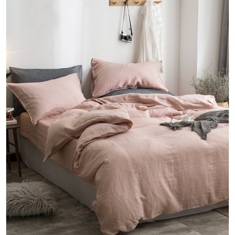 wholesale 100 pure Washed linen bedding set king size 14S linen bed sheet and duvet