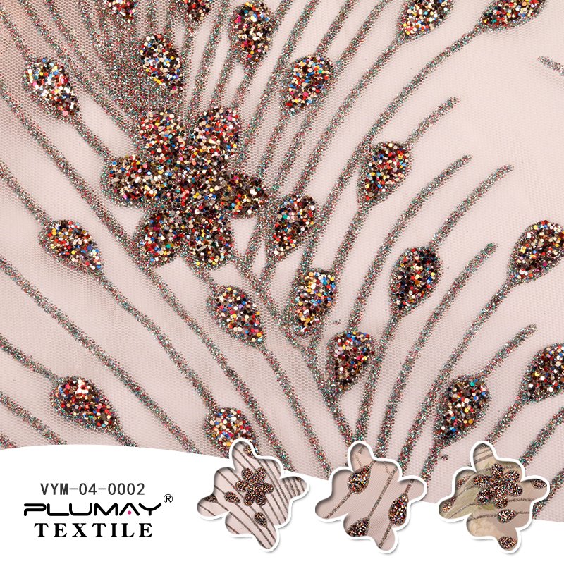 100%Polyester skin glitter gold foil flower four Way Stretchy knit tulle mesh fabric for dress