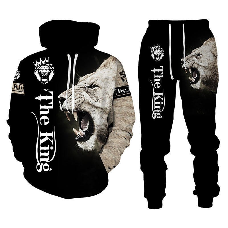 2024 New WL Custom Fashion Animal 3D Digital Printed Pullover Men's Sweatshirt and Hoodie Set Hot Selling 2024 New Velour Fabric