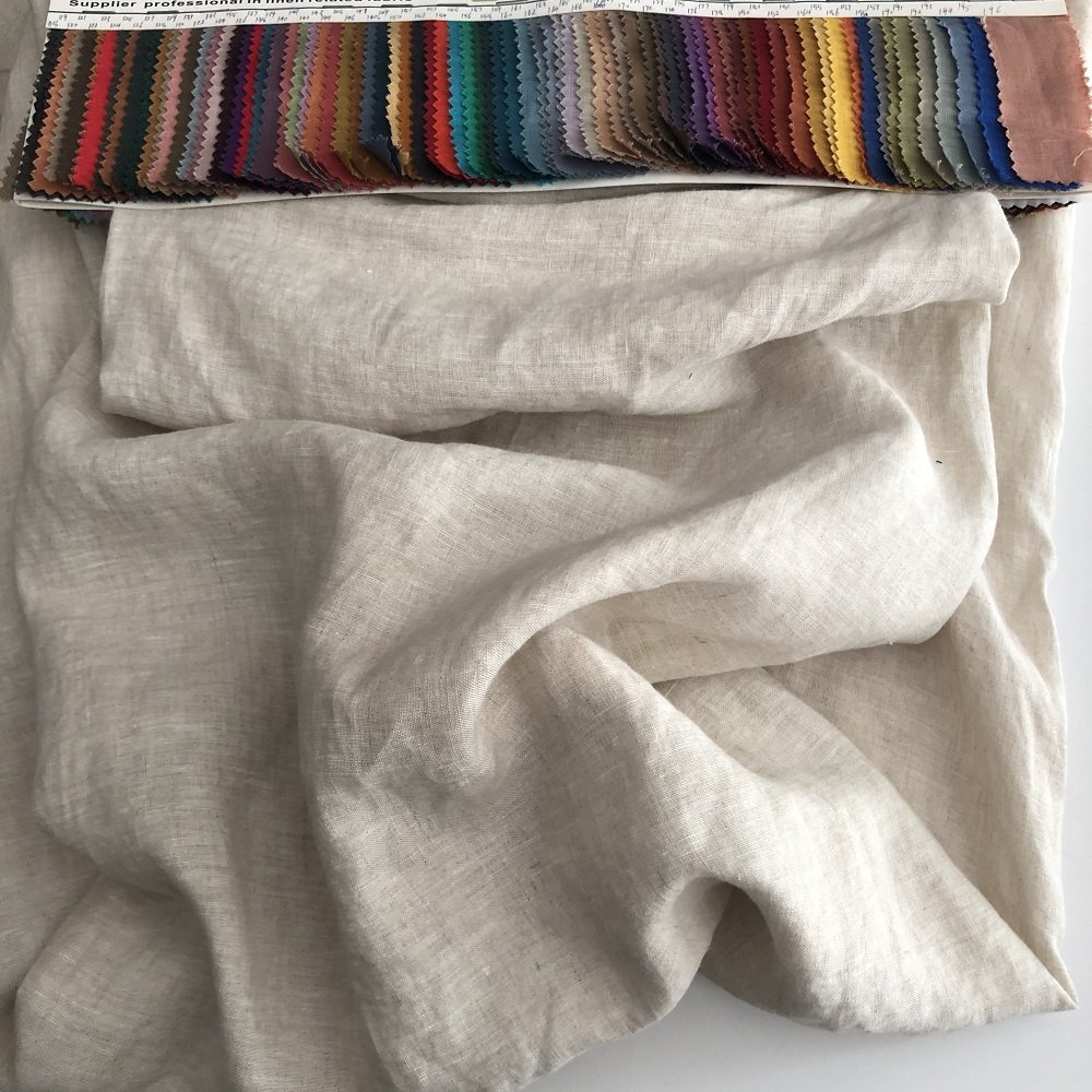 100% French linen plain dyed woven fabric wholesale flax natural cloth shirt linen bedding napkins bags customized