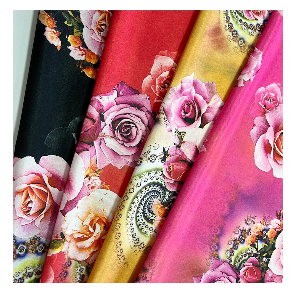 100% Polyester Fabric Polyester digital print Stretch Satin Silk Printed Fabric