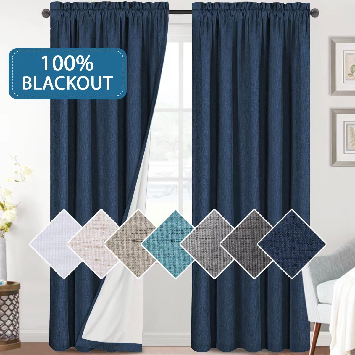 100% Blackout Curtain Linen Fabric Plain Modern Coating Curtain Fabric Blackout Curtain Fabric