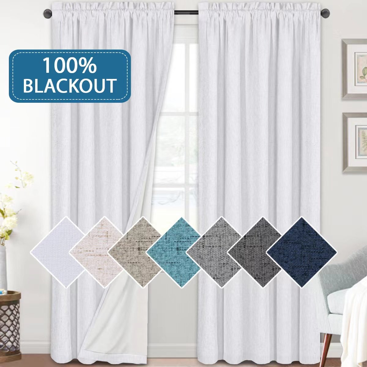 100% Blackout Curtain Linen Fabric Plain Modern Coating Curtain Fabric Blackout Curtain Fabric
