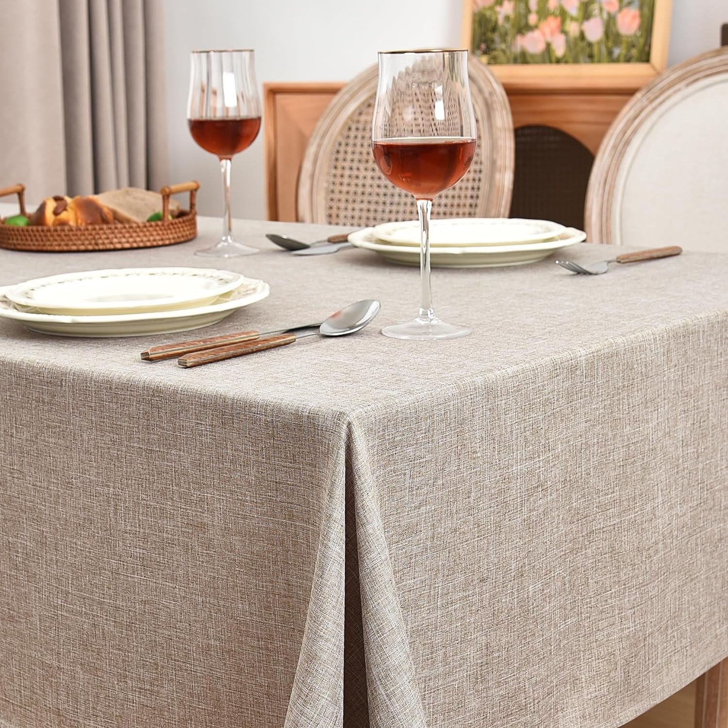 QDTEX Hot sale Faux Linen rectangular Tablecloths custom printed waterproof linen tablecloth linen tablecloths