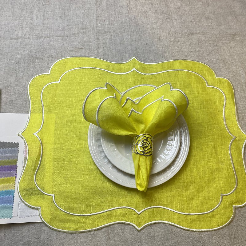 Hand Embroidered Linen Napkins Wedding Embroidered Napkins Linen Scallop Edge French Linen Napkins White