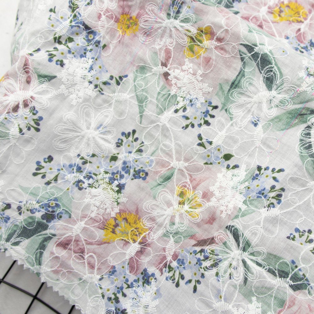 Wholesale Style 2.5cm Elegant Vintage Daisy Linen Printed Floral Cotton Eyelet Embroidery Lace Fabric For Dresses