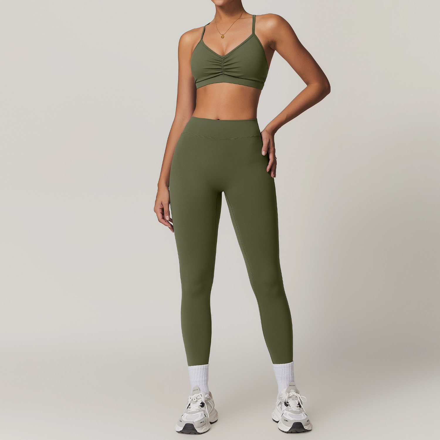 Women's new nude cross Yoga dress set cargo pocket sports set High waist hip lifting fitness wear gym ladies