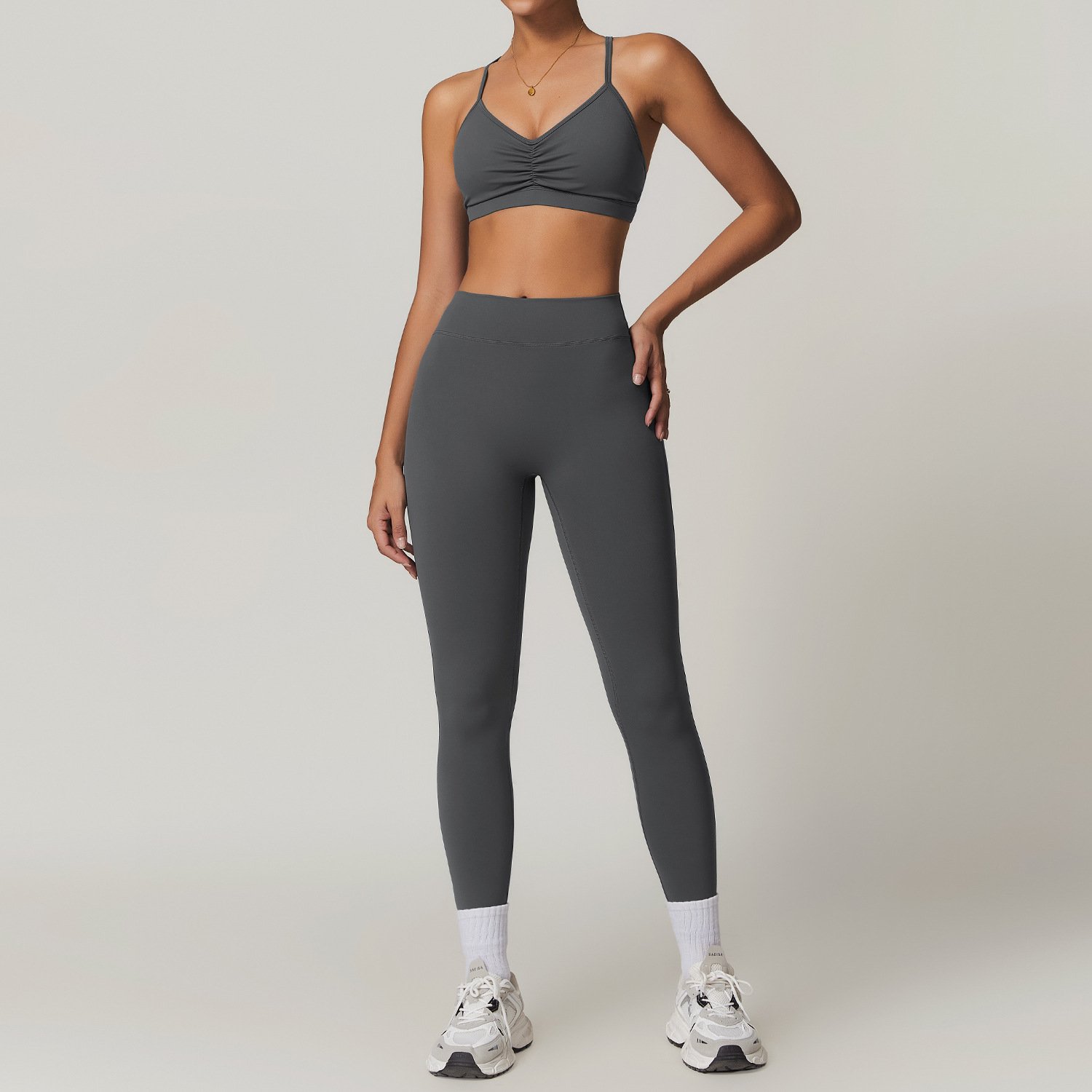 Women's new nude cross Yoga dress set cargo pocket sports set High waist hip lifting fitness wear gym ladies