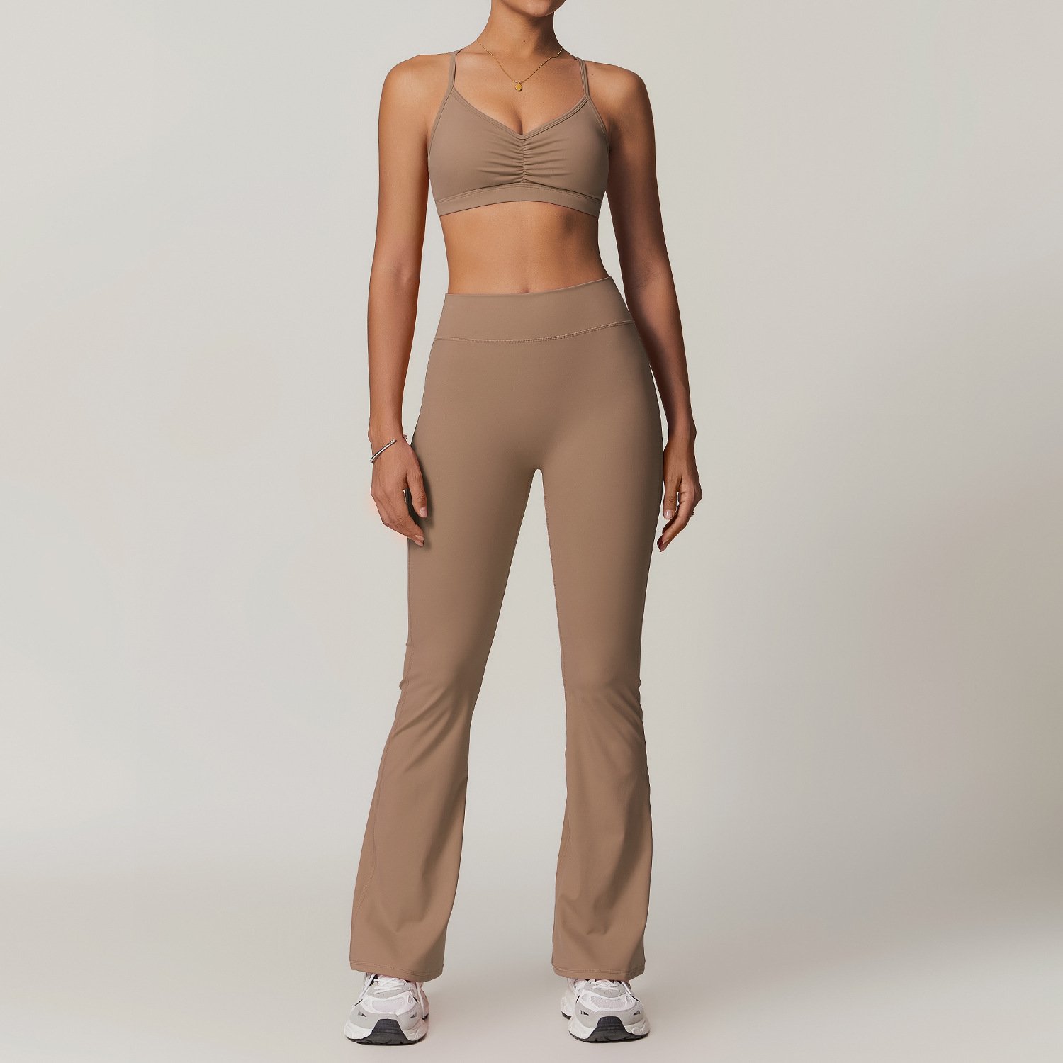 Women's new nude cross Yoga dress set cargo pocket sports set High waist hip lifting fitness wear gym ladies