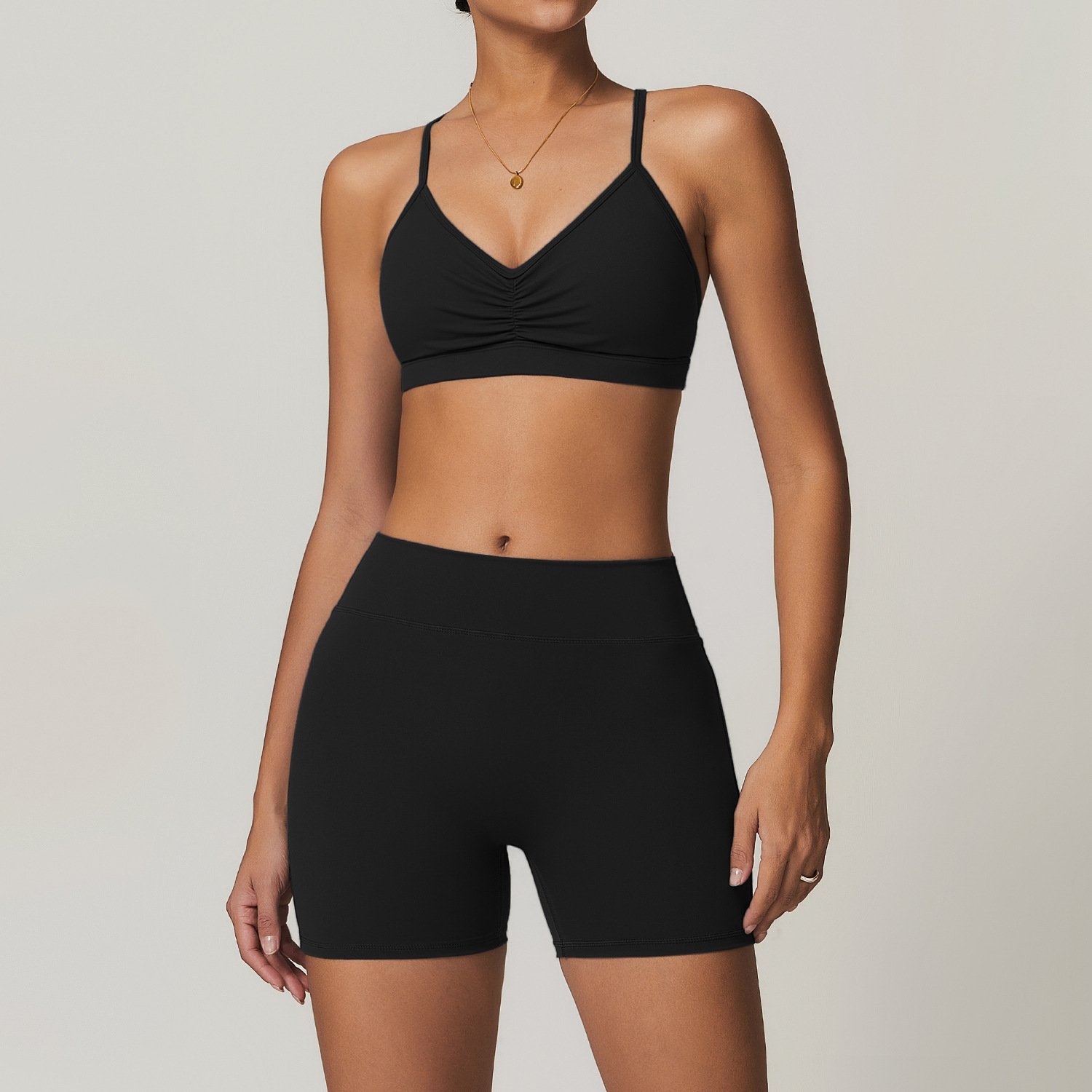 Women's new nude cross Yoga dress set cargo pocket sports set High waist hip lifting fitness wear gym ladies