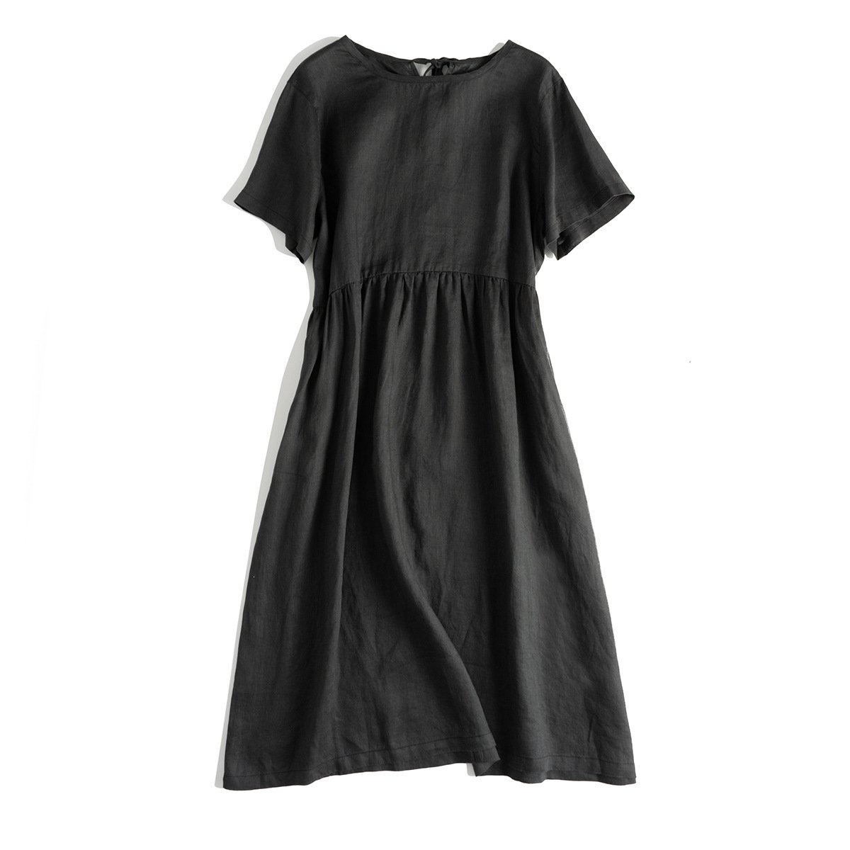 100% Linen Fabric women's Loose Casual Outfits 2023 trending elegant pure high quality Solid linen dresses With Pocket