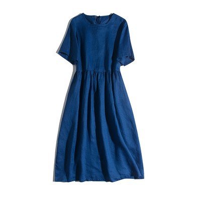 100% Linen Fabric women's Loose Casual Outfits 2023 trending elegant pure high quality Solid linen dresses With Pocket