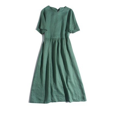 100% Linen Fabric women's Loose Casual Outfits 2023 trending elegant pure high quality Solid linen dresses With Pocket
