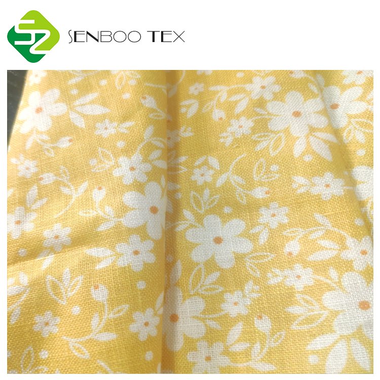 Lemon yellow floral printed 150gsm 100% Linens Fabric For T-shirts dress