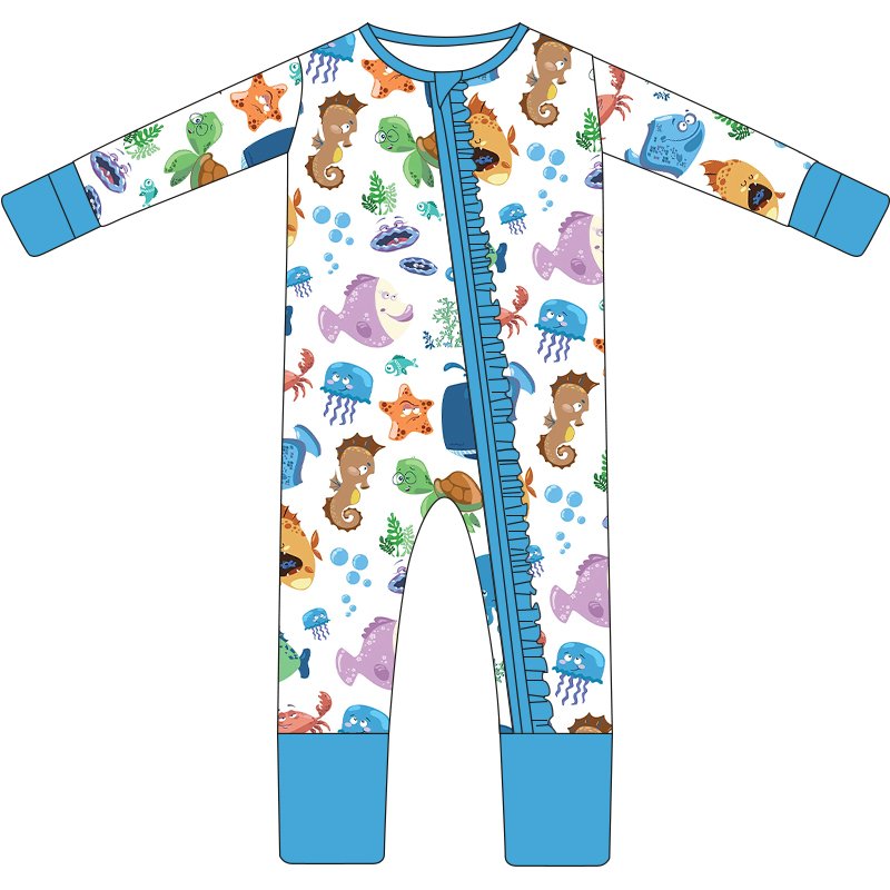 Custom Print Bamboo Fabric Newborn Baby Infant Zipper Clothes Onesie Rompers Bamboo Viscose Toddler Pajamas Sleeper Clothes