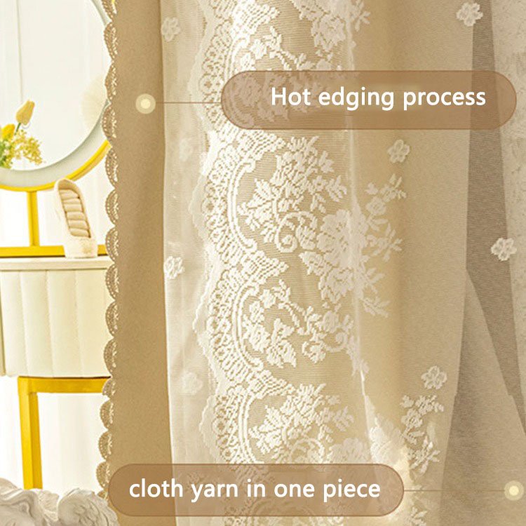 French Romance wavy yarn Double lace curtains 90% blackout ins style cream color hook curtain for bedroom living room window