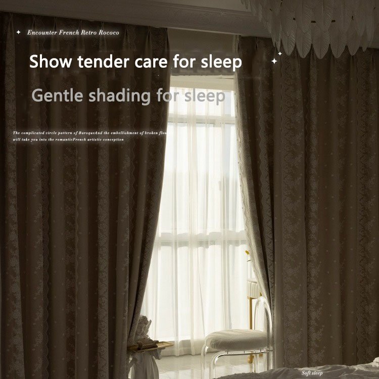 French Romance wavy yarn Double lace curtains 90% blackout ins style cream color hook curtain for bedroom living room window