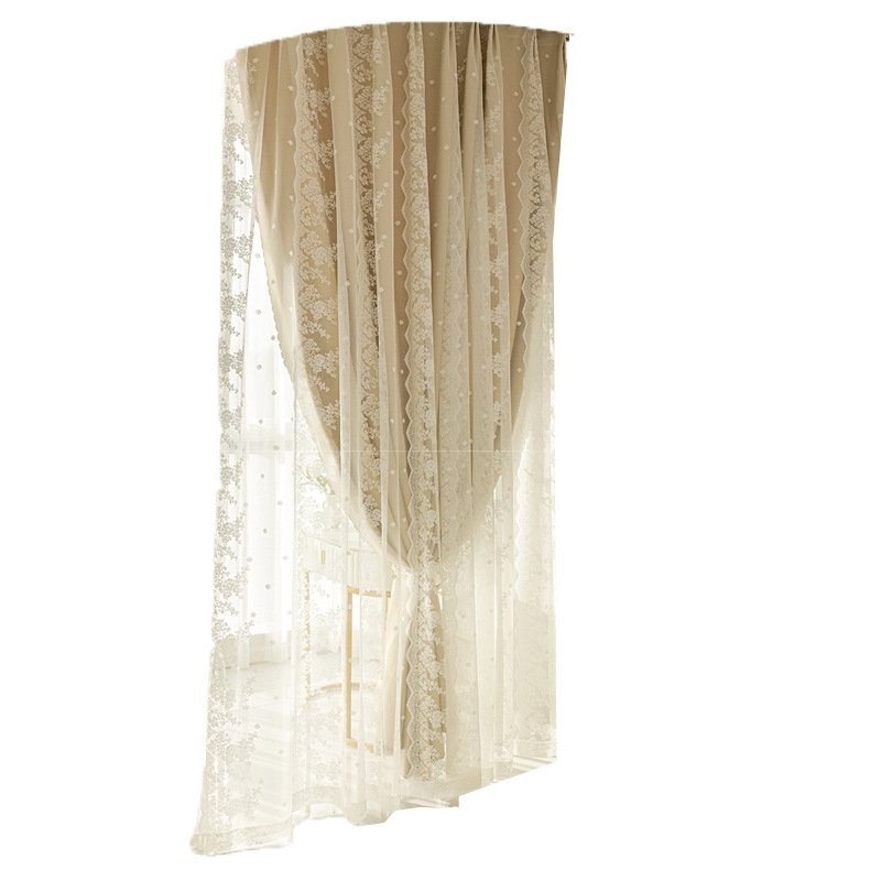 French Romance wavy yarn Double lace curtains 90% blackout ins style cream color hook curtain for bedroom living room window