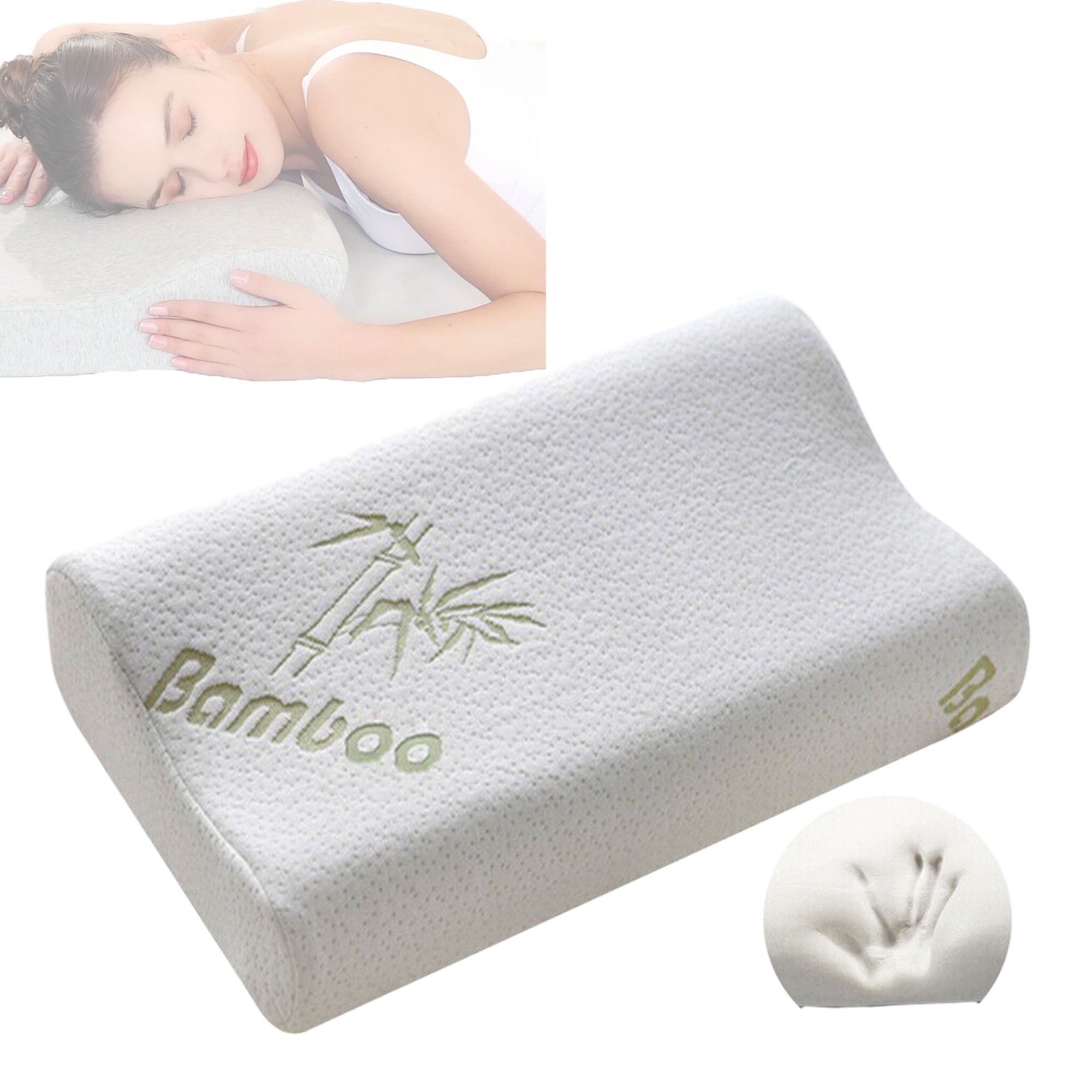 Custom Zero Pressure Ergonomic Bamboo Fiber Neck Pillow Wave Shaped Rectangle Memory Foam for Sleep Comfort and Massage
