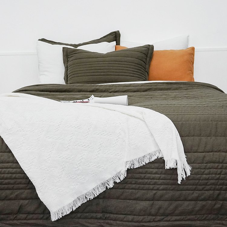 Linen Fabrics roupa de cama quilt juego geometric check quilted drop-shoulder sleeve quilt /comforter /blanket set