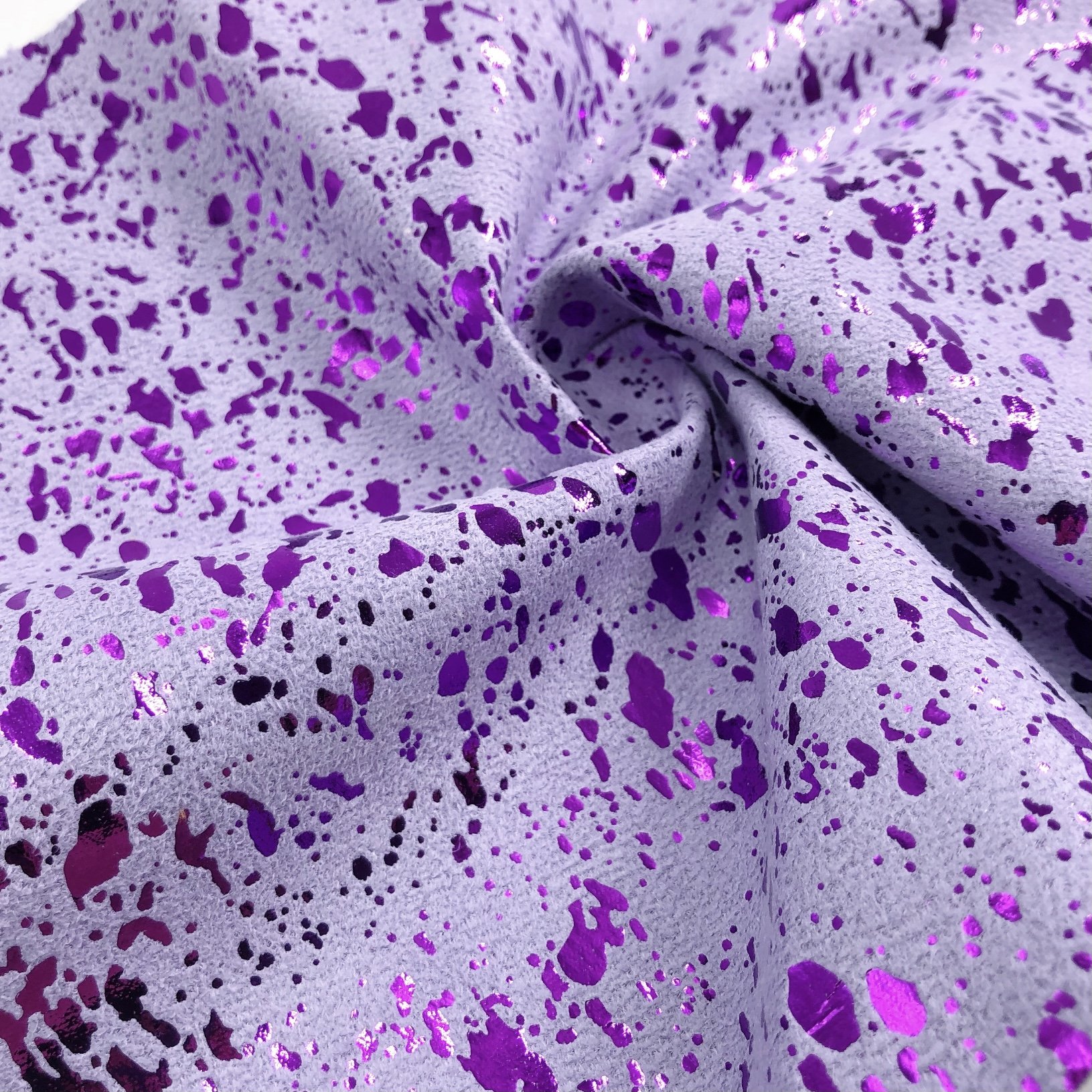FA-837 Metal irregular spots pattern foil print polyester suede velvet fabric for custom bags shoes