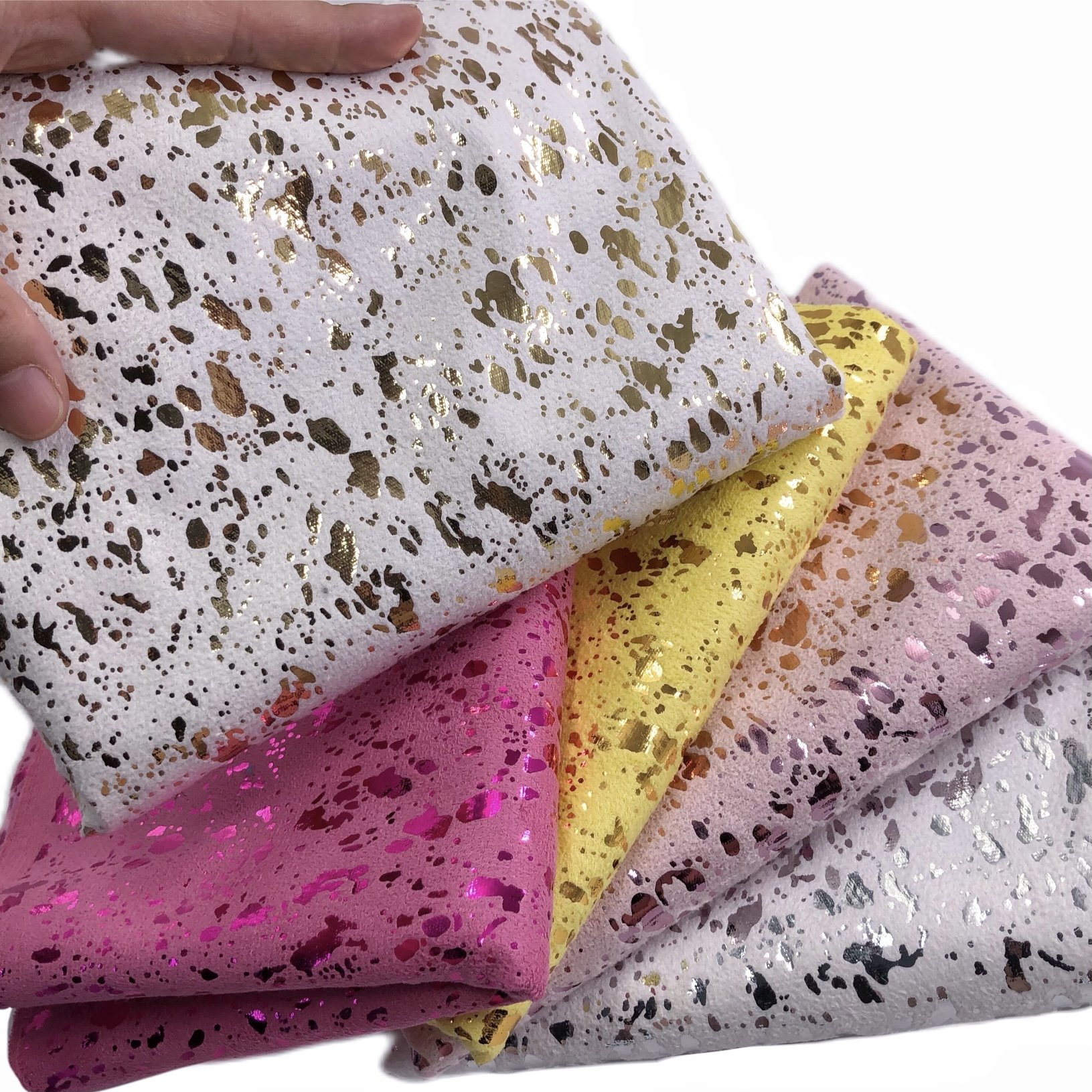 FA-837 Metal irregular spots pattern foil print polyester suede velvet fabric for custom bags shoes