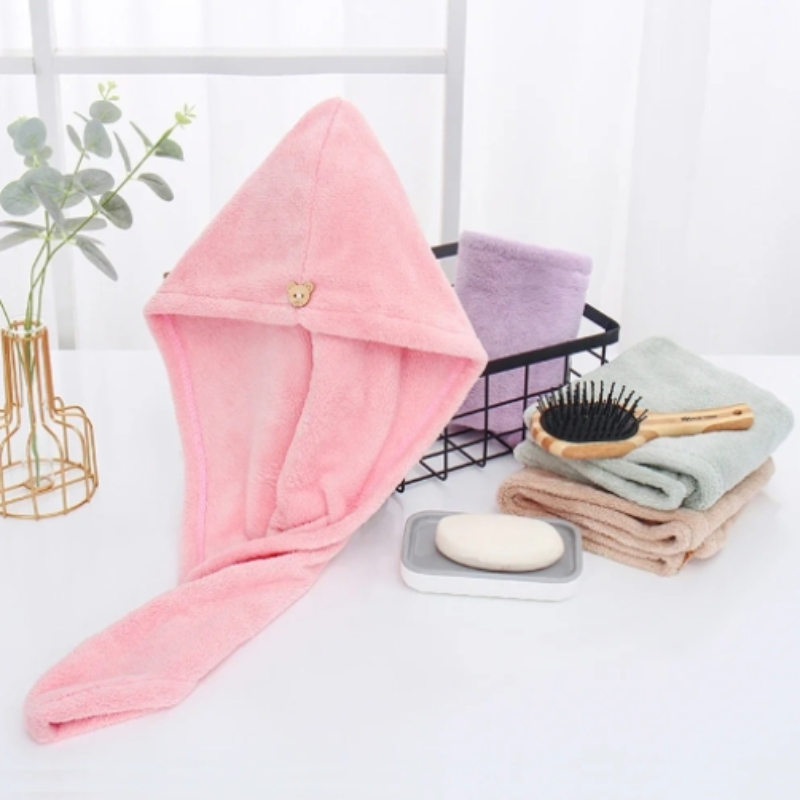 Custom Logo Coral Fleece High Quality Quick Hair Drying Hat Super Absorbent Microfiber Hair Towels
