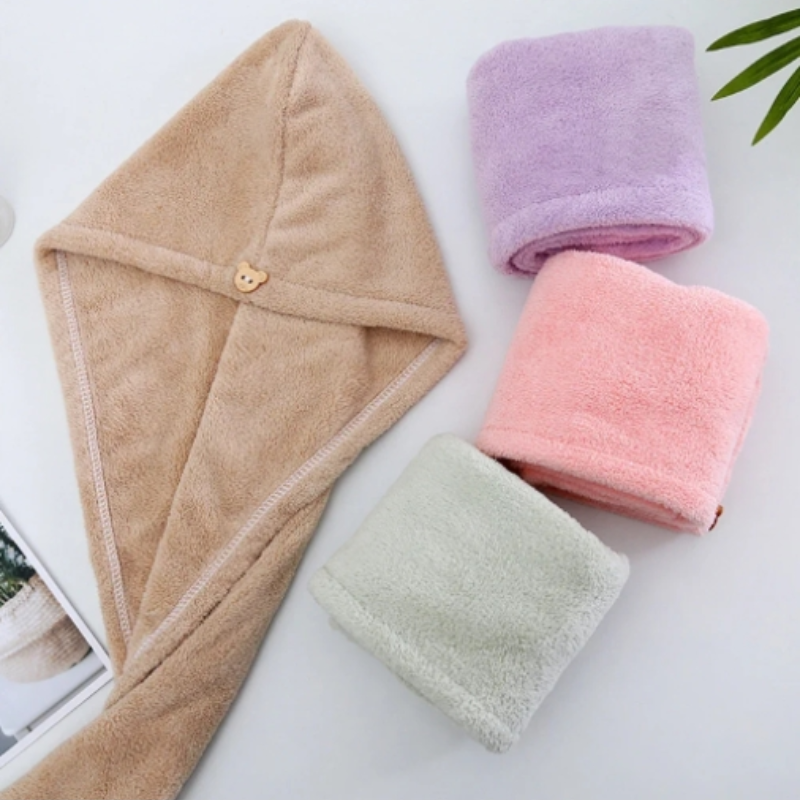 Custom Logo Coral Fleece High Quality Quick Hair Drying Hat Super Absorbent Microfiber Hair Towels