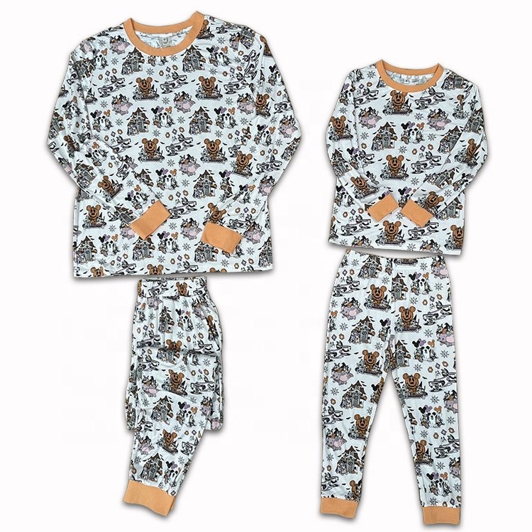 New Arrival Custom Print Christmas Pyjamas Family Sleepwear Bamboo Modal Matching Halloween Pajamas Sets For Family