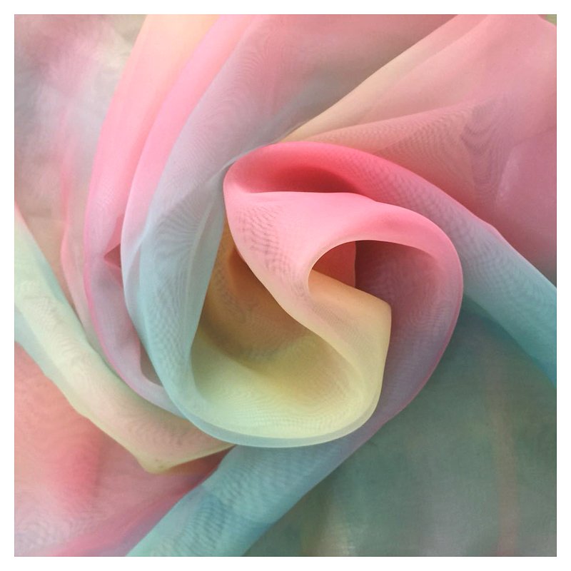 Guangzhou Manufacturer Digital Print Polyester Stiff Organza Two Tone Rainbow Gradient Ombre Organza Fabric