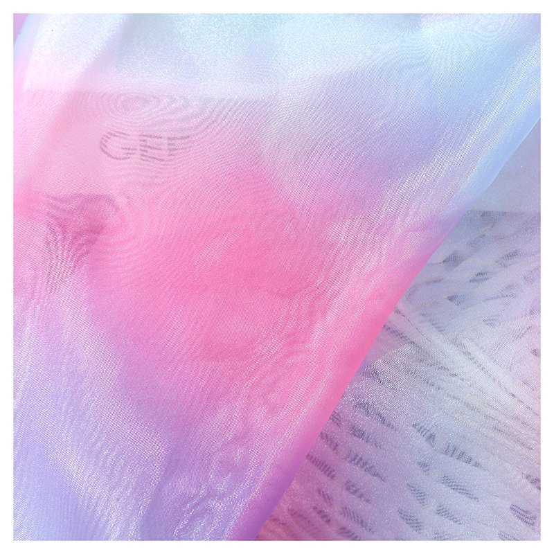 Guangzhou Manufacturer Digital Print Polyester Stiff Organza Two Tone Rainbow Gradient Ombre Organza Fabric