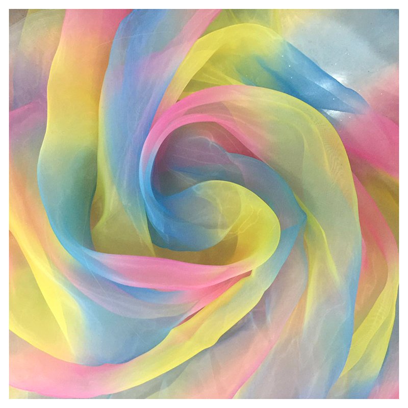 Guangzhou Manufacturer Digital Print Polyester Stiff Organza Two Tone Rainbow Gradient Ombre Organza Fabric