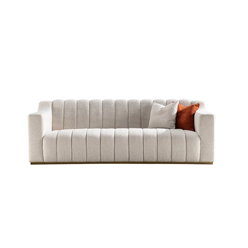 Luxury Hotel Home Furniture Sitting Room Combination Three Seat Stainless Leg Cotton Linen Fabric Sofa