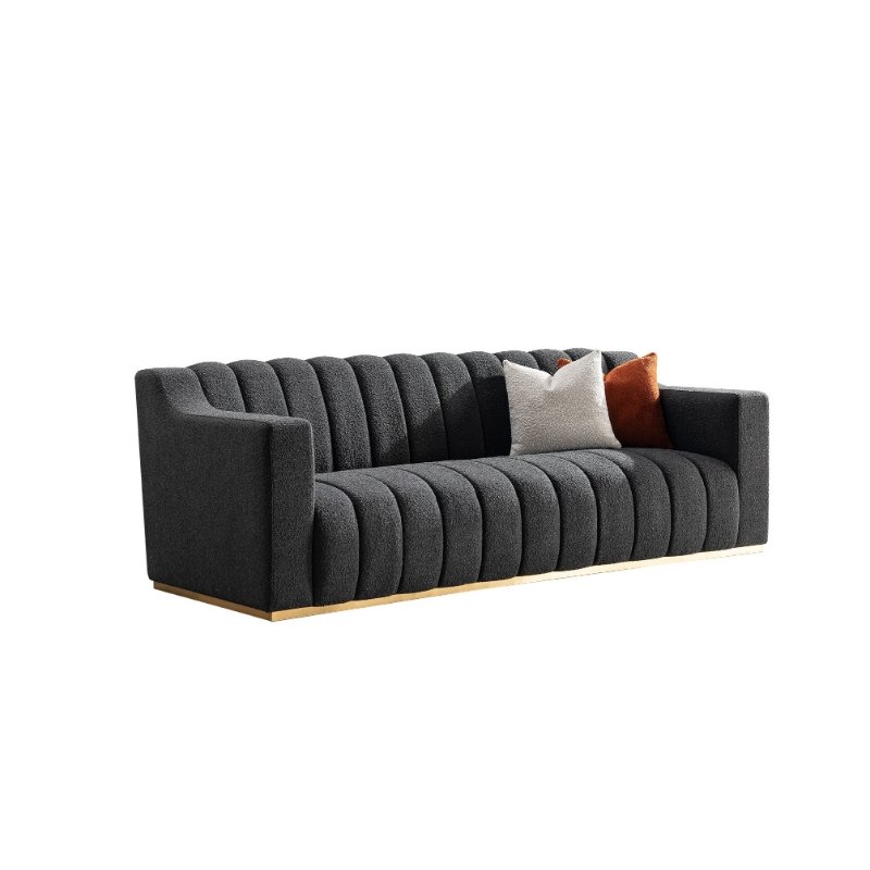 Luxury Hotel Home Furniture Sitting Room Combination Three Seat Stainless Leg Cotton Linen Fabric Sofa