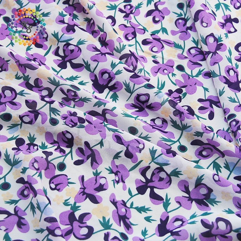 In Stock Polyester Multi-colored Floral Print Chiffon Fabric