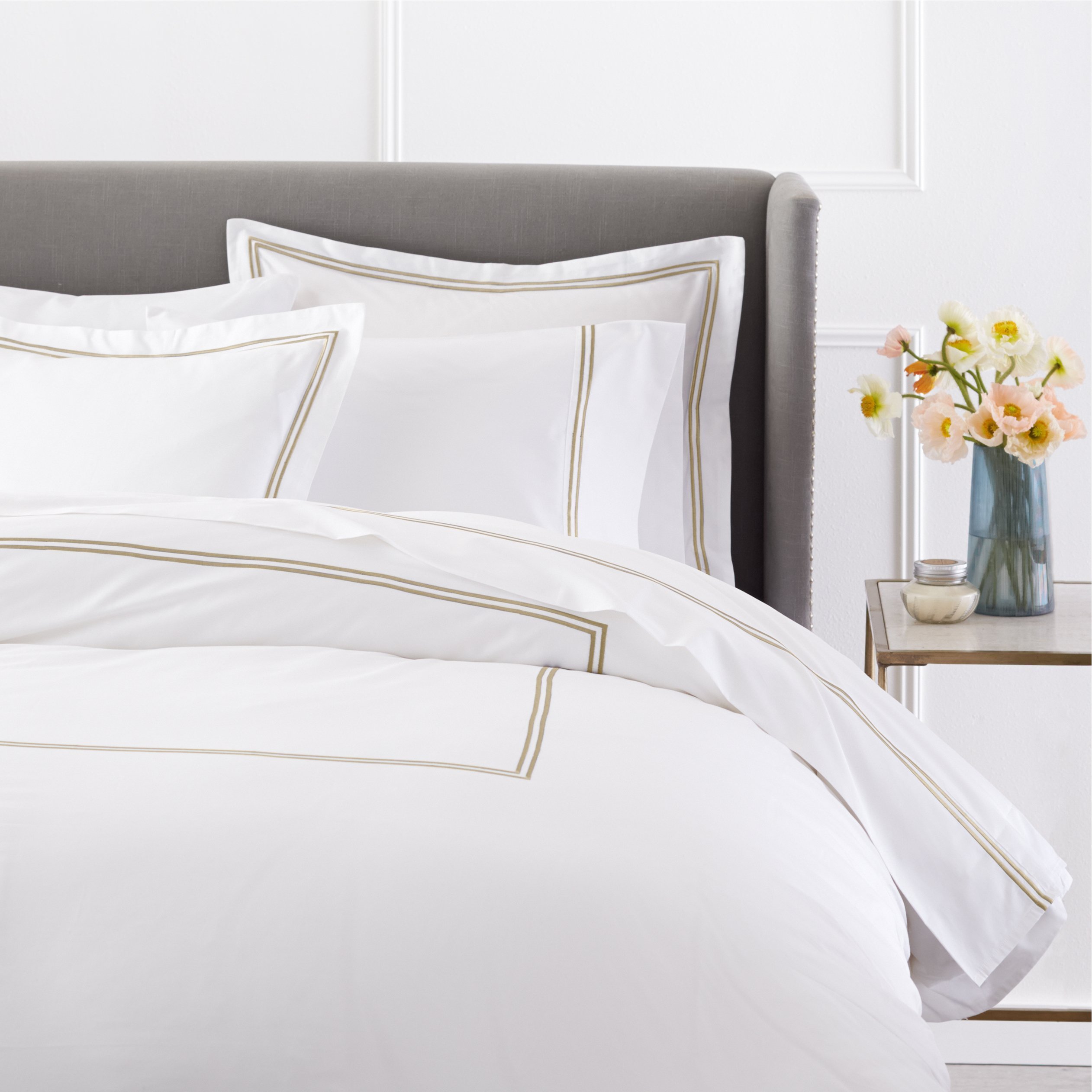 400 Thread Count Egyptian Cotton Sateen Embroidered Hotel Stitch Duvet Cover set with pillow cases bed sheet