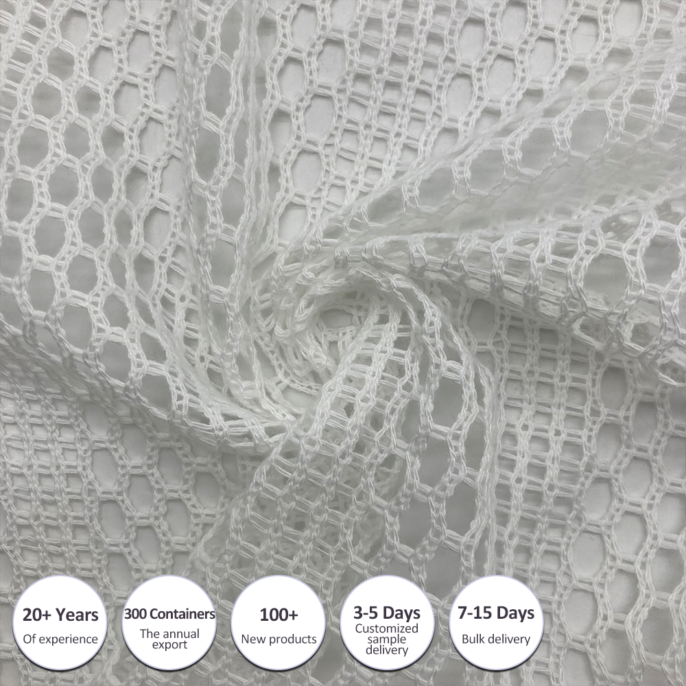 OEM new design wholesale cheap prices 100% polyester white lace knitted mesh checkered jacquard shirt fabric for men clothing