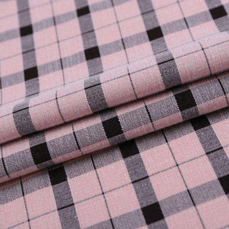 Custom 200GSM polyester rayon organic slub bamboo viscose spandex TR plaid woven fabric for clothes