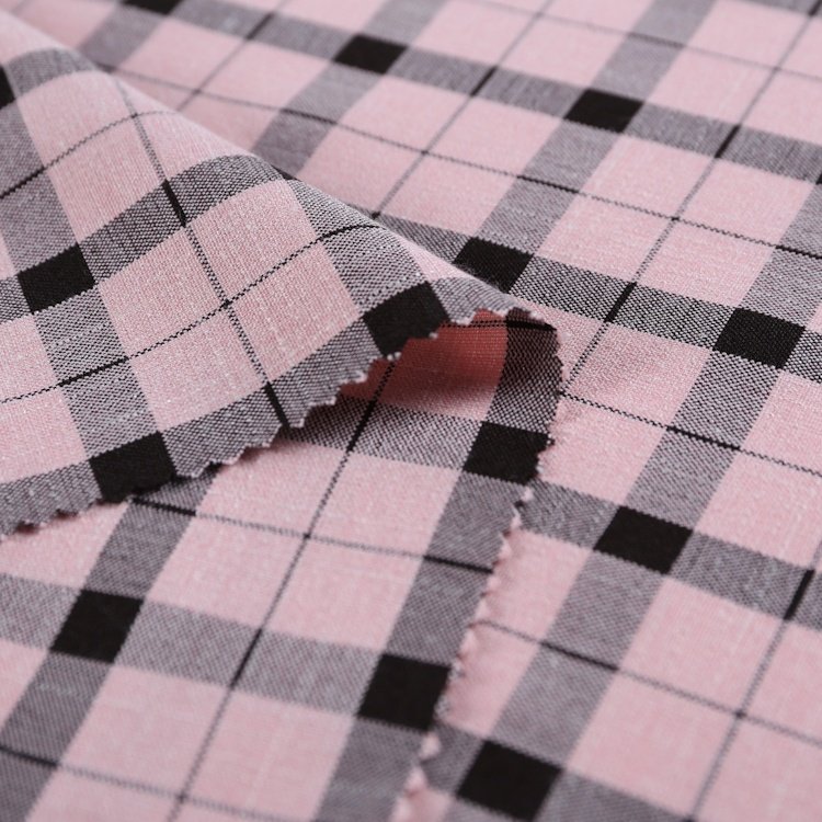 Custom 200GSM polyester rayon organic slub bamboo viscose spandex TR plaid woven fabric for clothes
