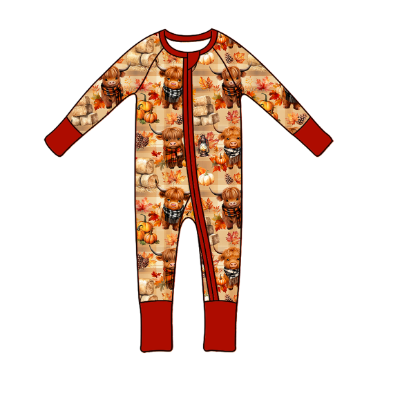 Halloween cow pumpkin Printed Kid infant bambo two way zippy girl Autumn sleepwear romper
