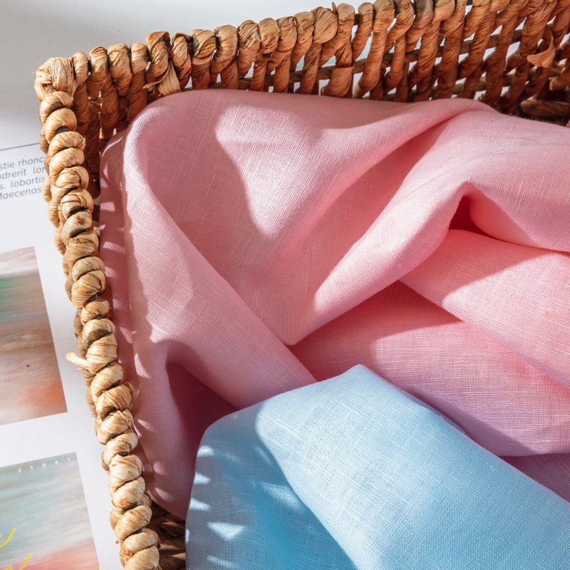 Solid color stonewashed soft plain dyed blend 55% linen 45% cotton fabric for cloth