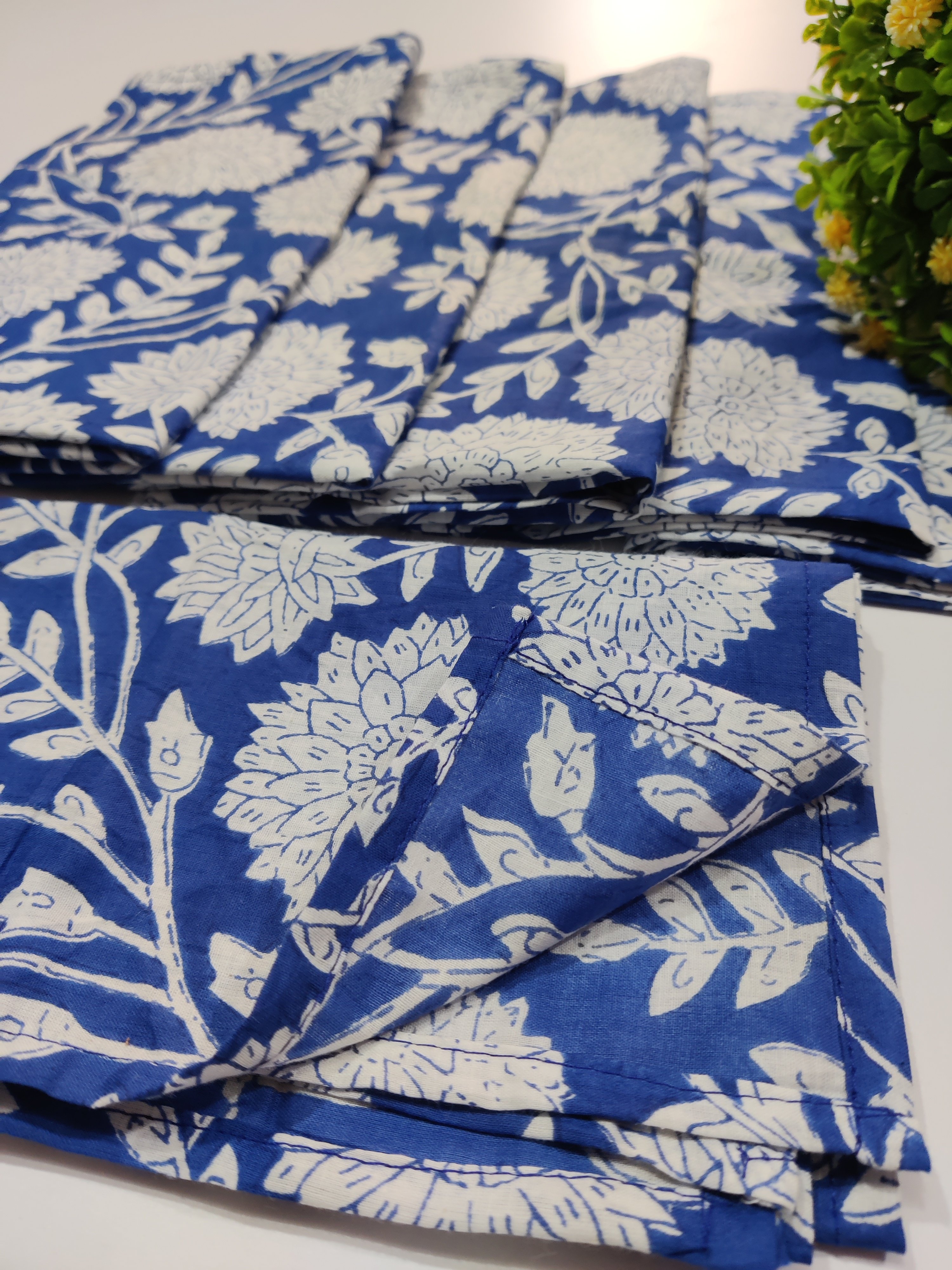Handmade Cotton Napkins Set Lightweight Linen Cloth Table Napkin with Floral Print Washable Hand Block Printed for Weddings