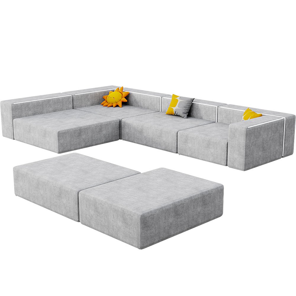 Fabric sofa small apartment simple modern living room removable and washable corner three seat fabric sofa