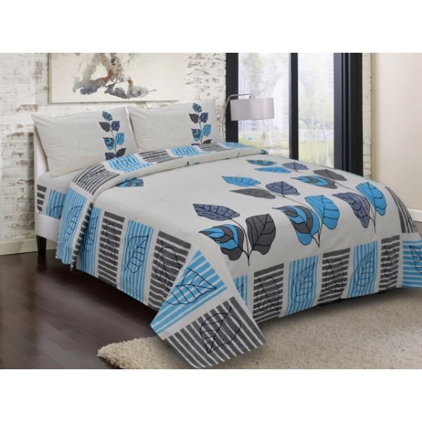 Luxury Bedsheet 100% Cotton Printed Bedsheet Leaves Design Bedding Set With Two Pillow Cover Indian Supplier For Home Decor