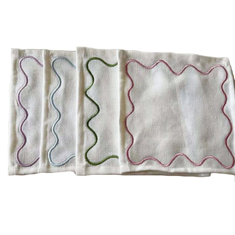 Embroidered Alphabet Placemat Green Linen Napkin Border 100% Linen with Gold Trim Handmade Bags Rectangle Restaurant Decor 50pcs