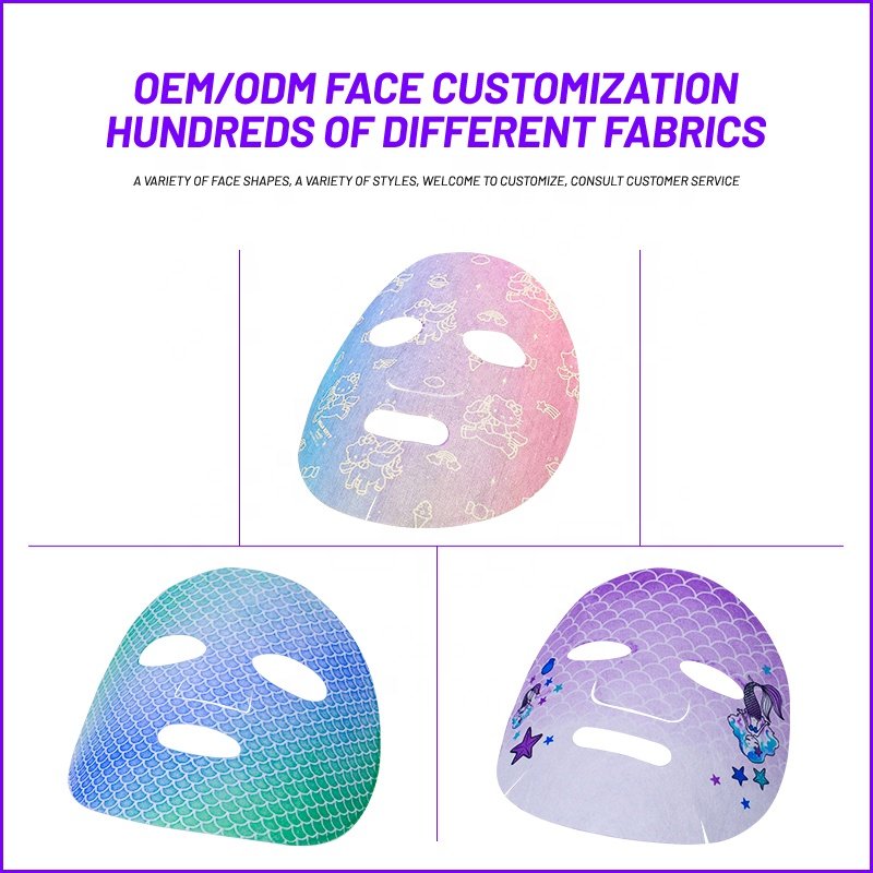 Gradient color cartoon printing pattern Bamboo Fiber Facial Masks Sheet Tencel Mask sheet customized
